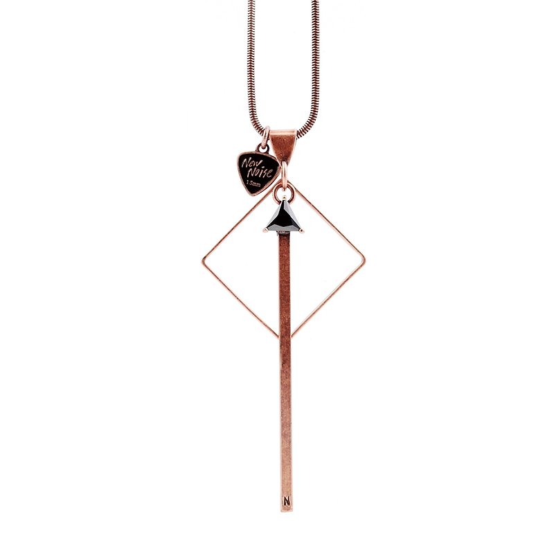 菱型锆石PICK项链-红铜色 Diamond-shaped zircon necklace - 项链 - 其他金属 银色