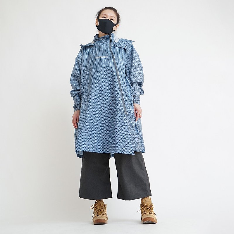 【背包款】去去雨水走长版两件式-Mini-O+防水宽裤-太平洋蓝 - 雨伞/雨衣 - 塑料 蓝色