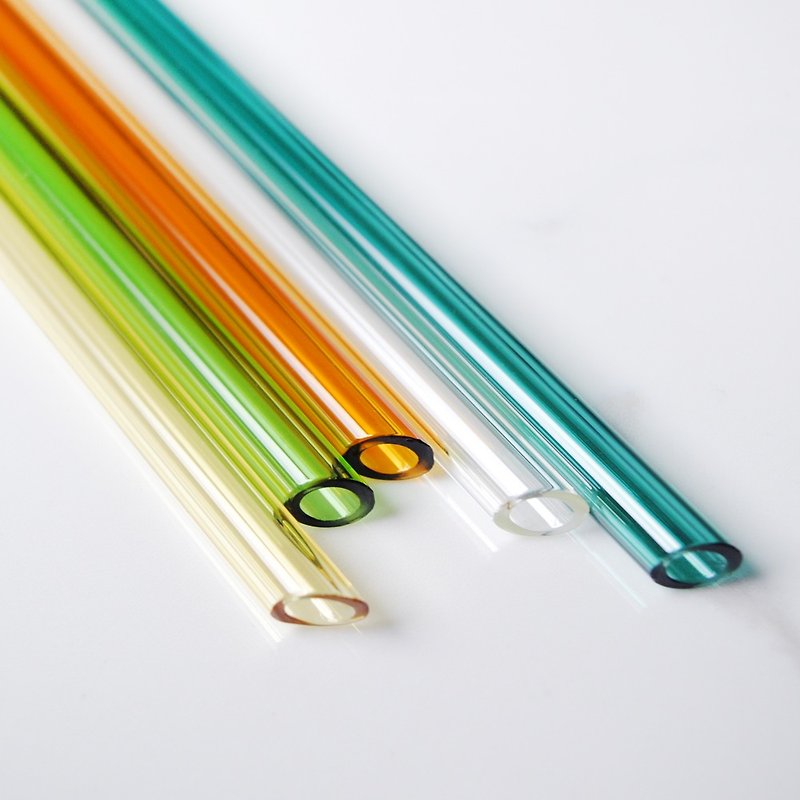 25cm (口径0.8cm) 尖口可刺穿饮料封膜 彩虹玻璃吸管(附赠清洁刷) - 环保吸管 - 玻璃 橘色