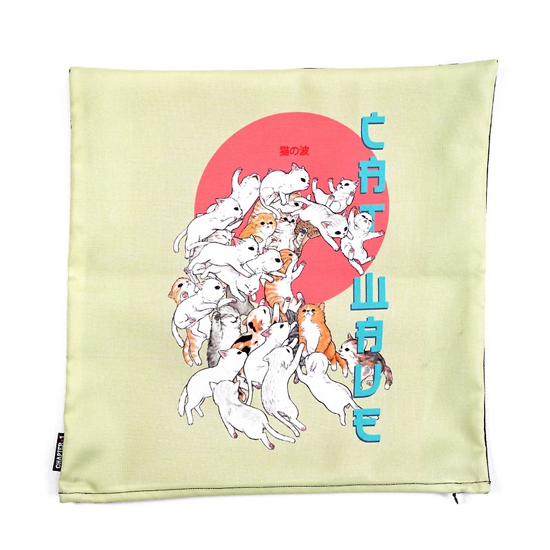 Cat wave pillow case New arrival Gift New Year - 枕头/抱枕 - 棉．麻 黑色