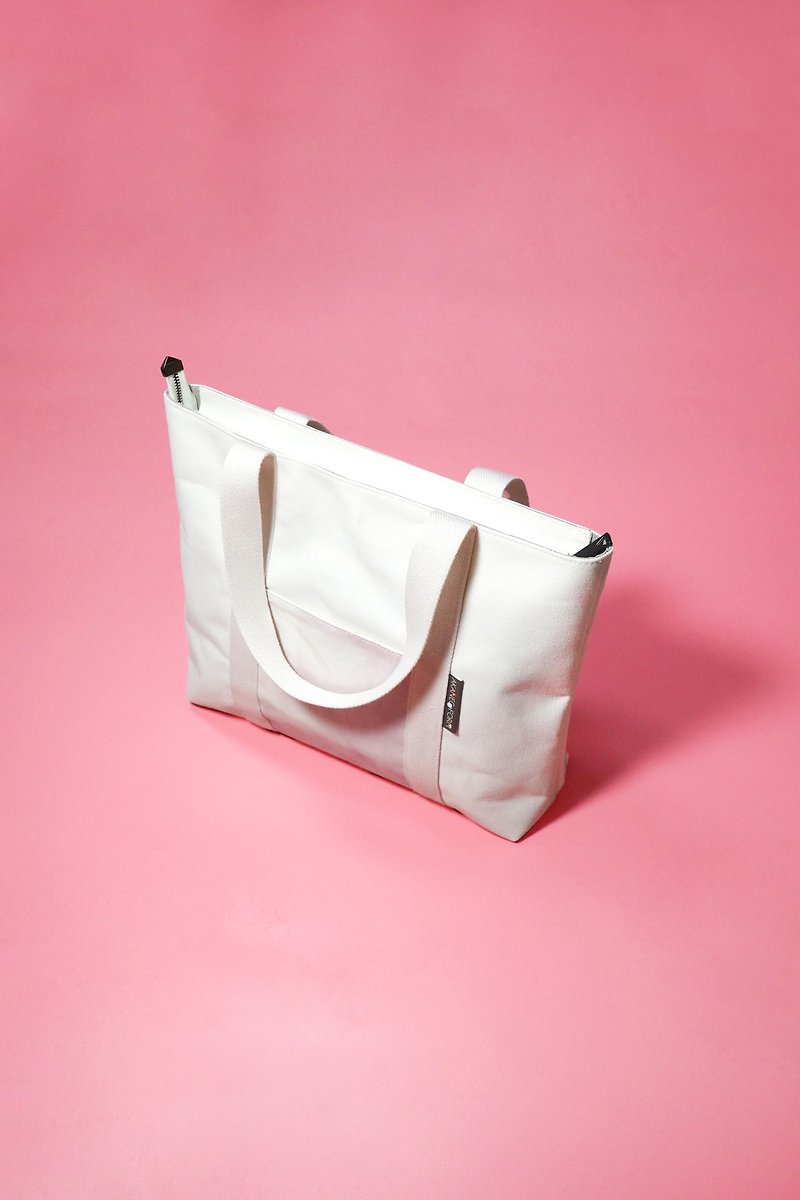 Canvas zipper bag (AKZ) White/Pink - 手提包/手提袋 - 其他材质 白色