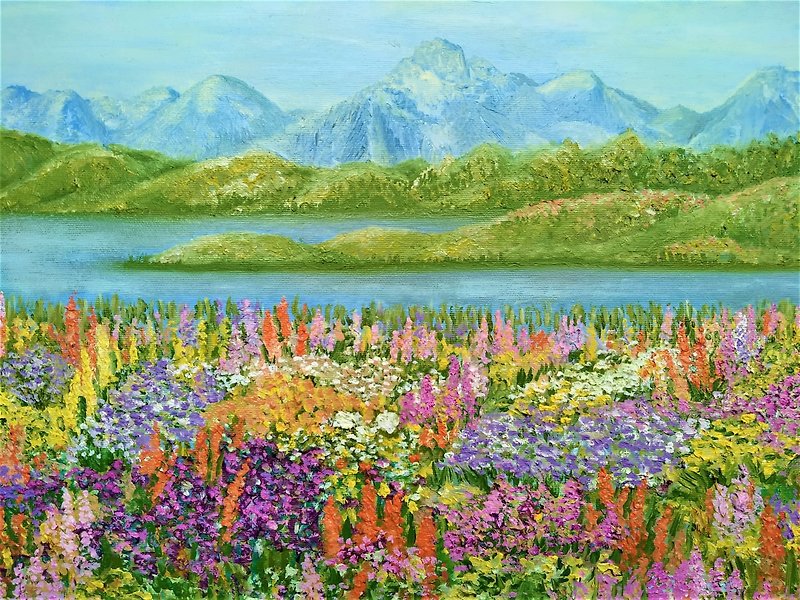 Alaska Mountain Painting Lupinus Flower Artwork on canvas 35 by 50 cm LeTi - 墙贴/壁贴 - 其他金属 绿色