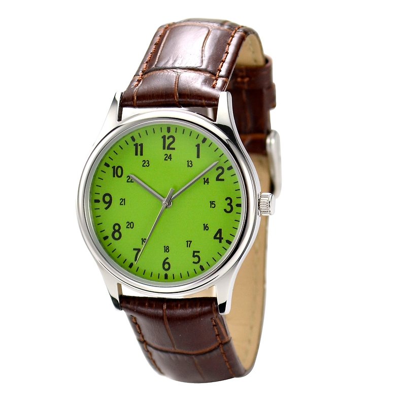 简约1-24数字 Greenery 面 手表 男女合用 全球包邮 - 男表/中性表 - 不锈钢 绿色