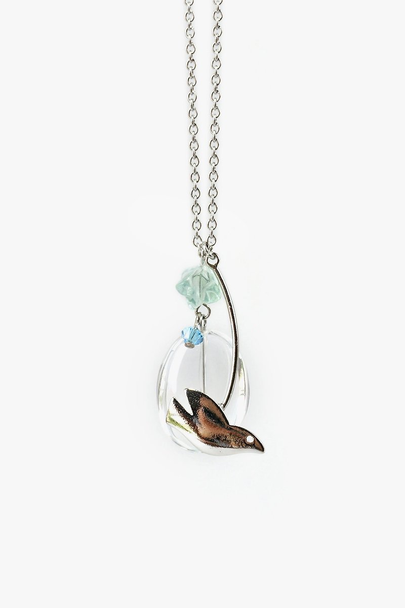 Fly Free 飞鸟项链，透明水晶和莹石坠子首饰品 - 项链 - 宝石 透明
