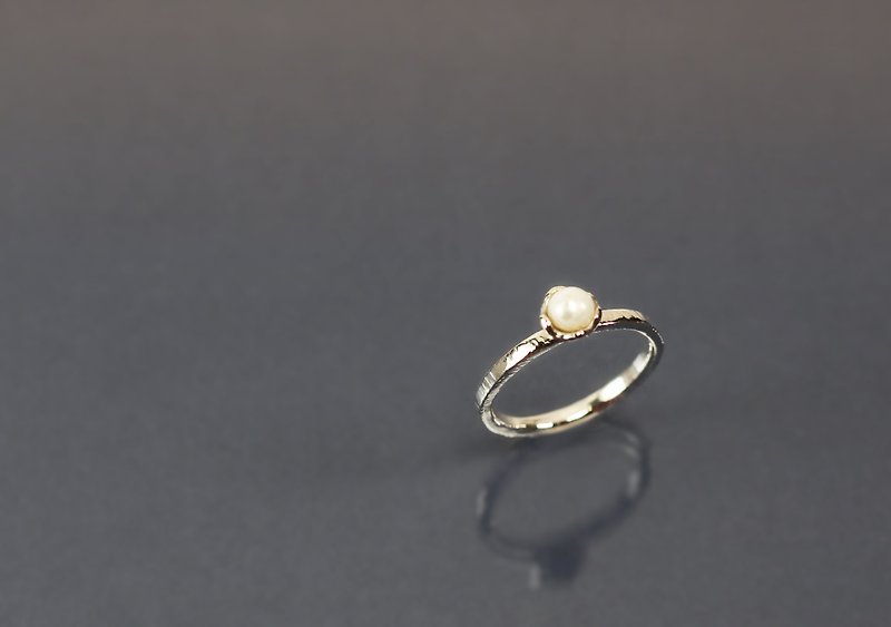 图像系列-花座珍珠925银戒 - 戒指 - 纯银 金色