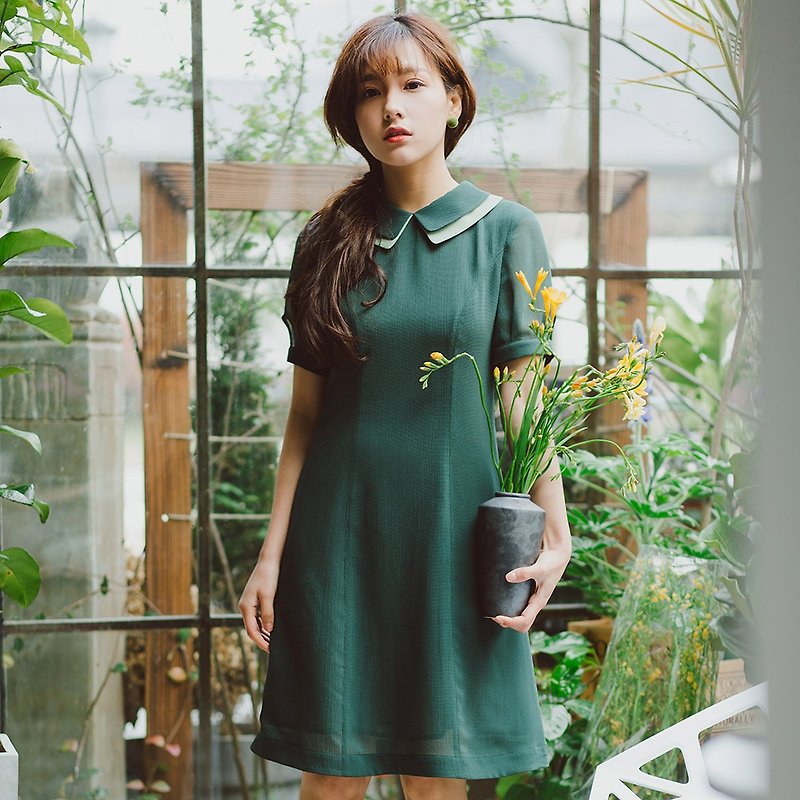 安妮陈2017春夏季新款女士娃娃领连身裙洋装 - 洋装/连衣裙 - 聚酯纤维 绿色