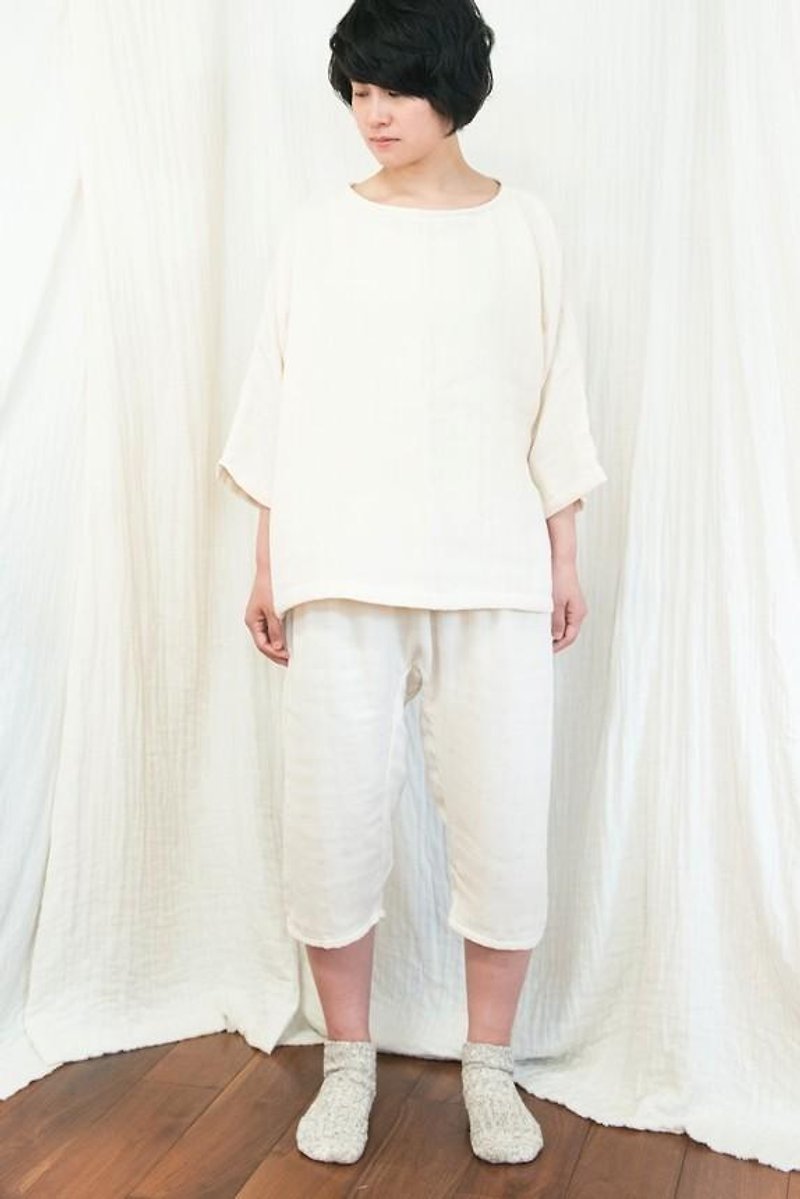 ゆったりパジャマ7分丈セット【生成り色】 - 居家服/睡衣 - 棉．麻 白色