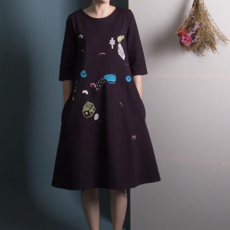 五分袖洋装 深紫S - 洋装/连衣裙 - 棉．麻 紫色