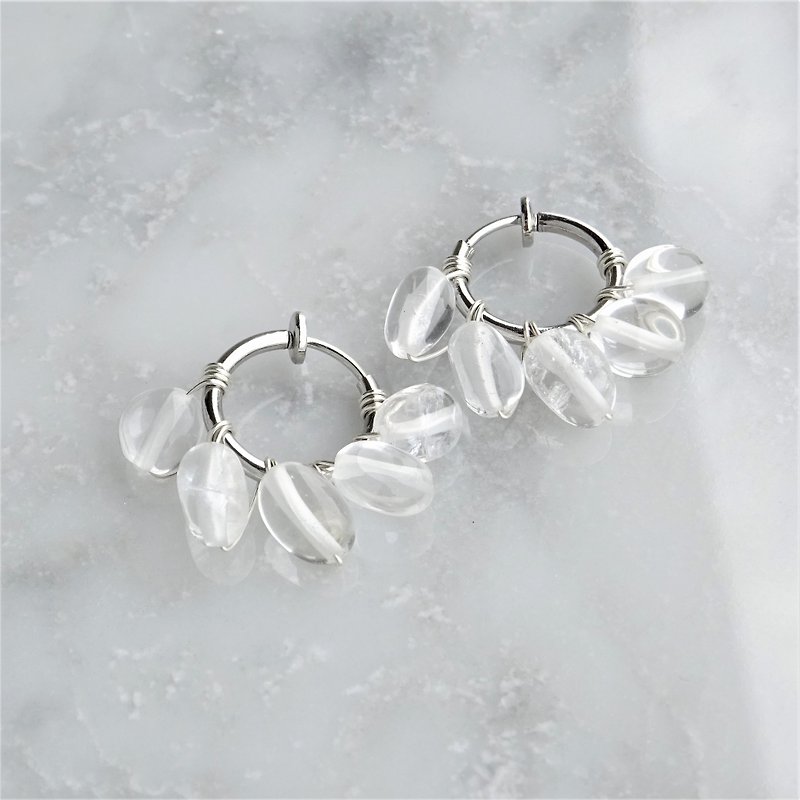 SV925SF*Crystal Quartz fringe wrapped earring / pierced earring - 耳环/耳夹 - 宝石 透明