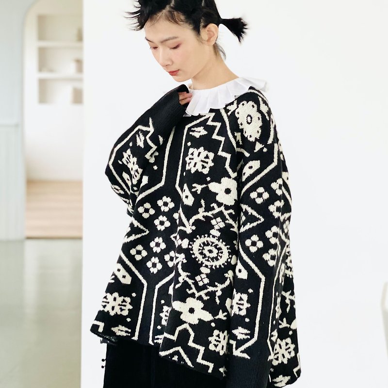 黑白万花 马海毛衣 - imakokoni - 女装针织衫/毛衣 - 羊毛 黑色