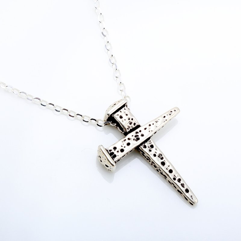 嘻哈 摇滚 锻敲 钉子 十字架 Cross クロス s925 纯银 项链 - 项链 - 纯银 银色