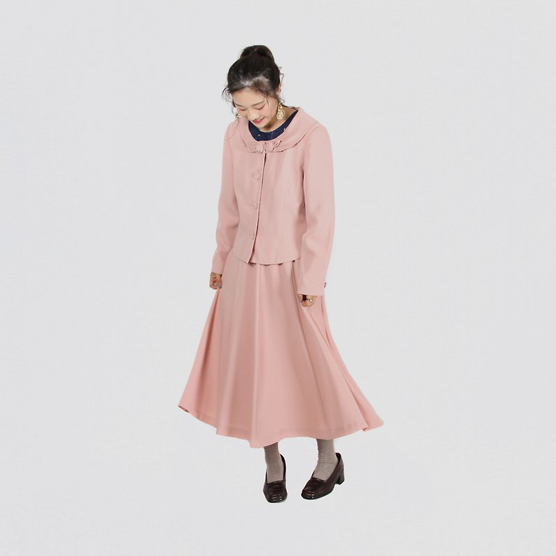 【蛋植物古着】干燥玫瑰裙式古着套装 - 洋装/连衣裙 - 聚酯纤维 粉红色