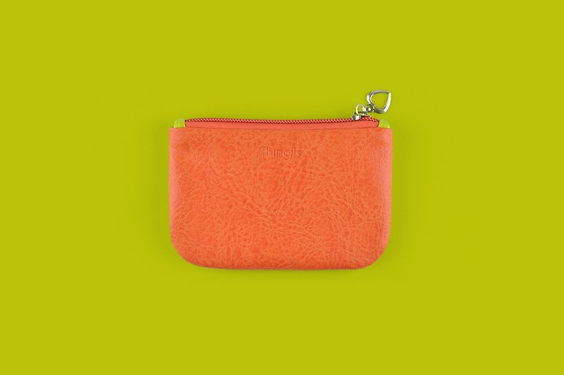 双面拼色 防水零钱包 卡包 芥末绿/橘红色 - 零钱包 - 人造皮革 橘色