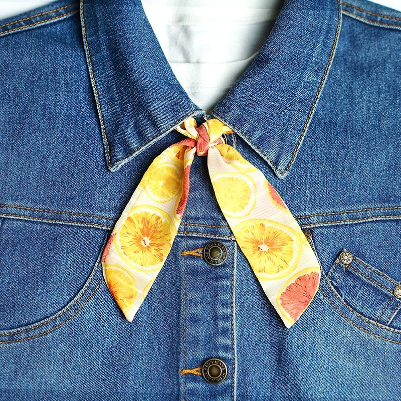 小牛村 手工小领巾 长条丝巾 轻薄 /夏日柠檬 - 领带/领带夹 - 丝．绢 黄色