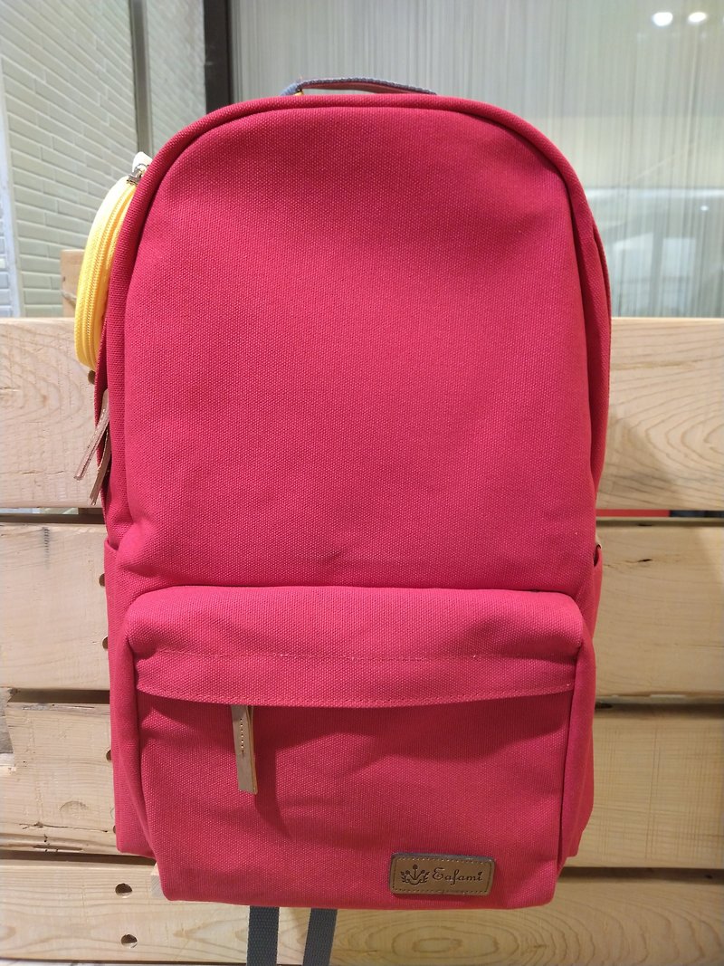 棉．麻 后背包/双肩包 红色 - Eafami纯棉帆布多隔层笔电大背包- Odin红(100%台湾制造)