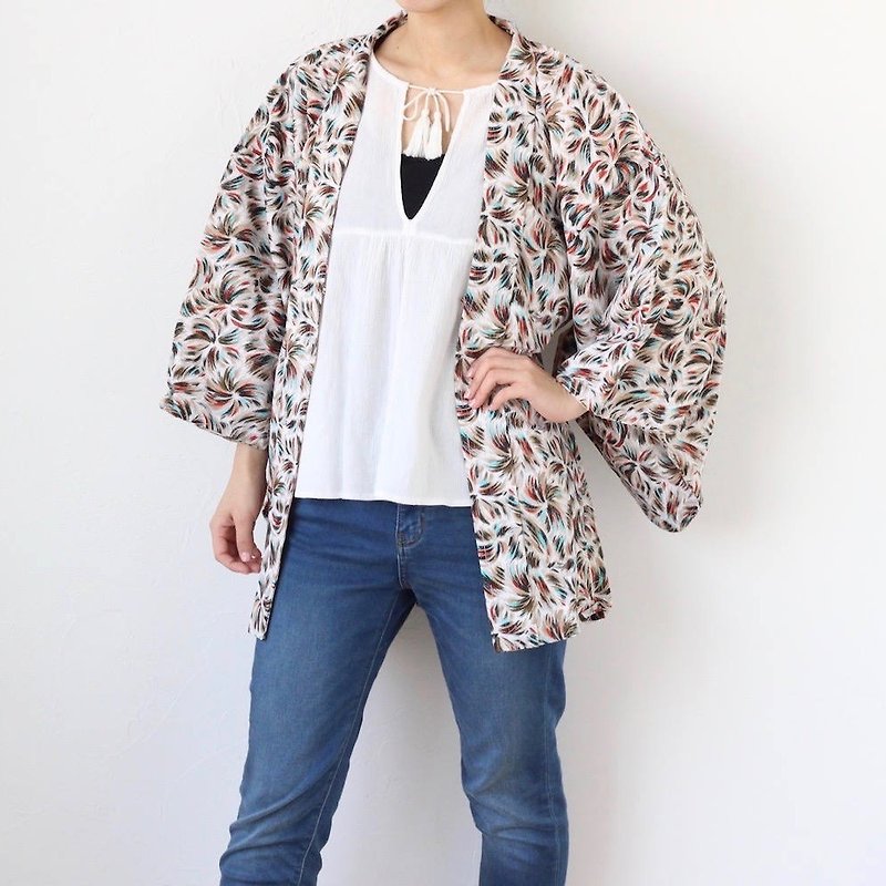 cotton kimono, kimono robe, short kimono, festival kimono, haori vintage /3100 - 女装休闲/机能外套 - 棉．麻 白色