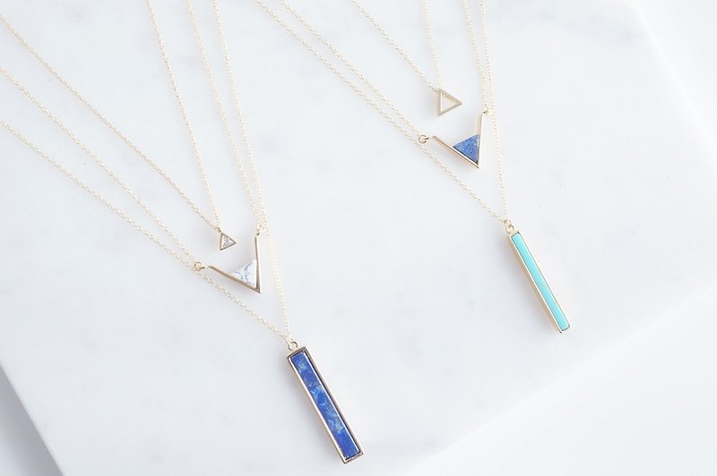 【14KGF】Necklace,Gem Lapis Lazuli Triangle - 项链 - 石头 蓝色