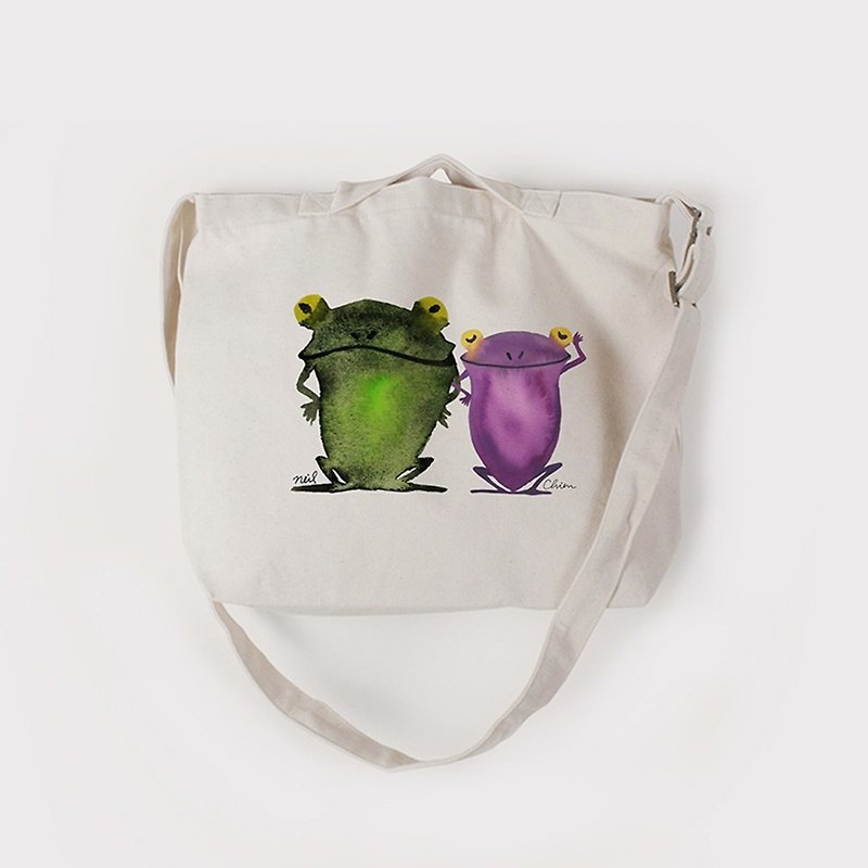 CHIEN X NEIL 写意青蛙 | 帆布横式两用袋 | 中帆布 - 侧背包/斜挎包 - 棉．麻 紫色