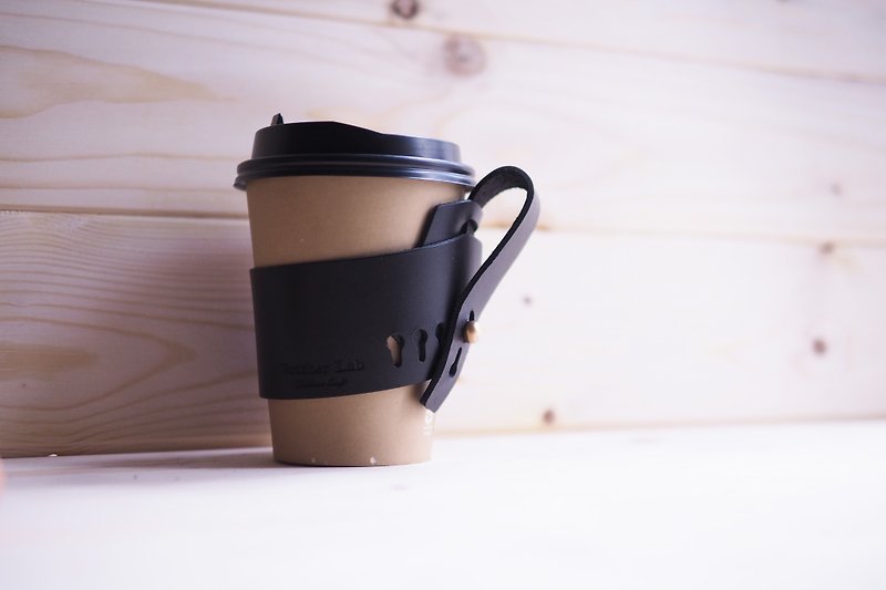 Coffee Sleeve 咖啡杯套 意大利植鞣革 可再用真皮咖啡杯套 黑色 - 咖啡壶/周边 - 真皮 咖啡色