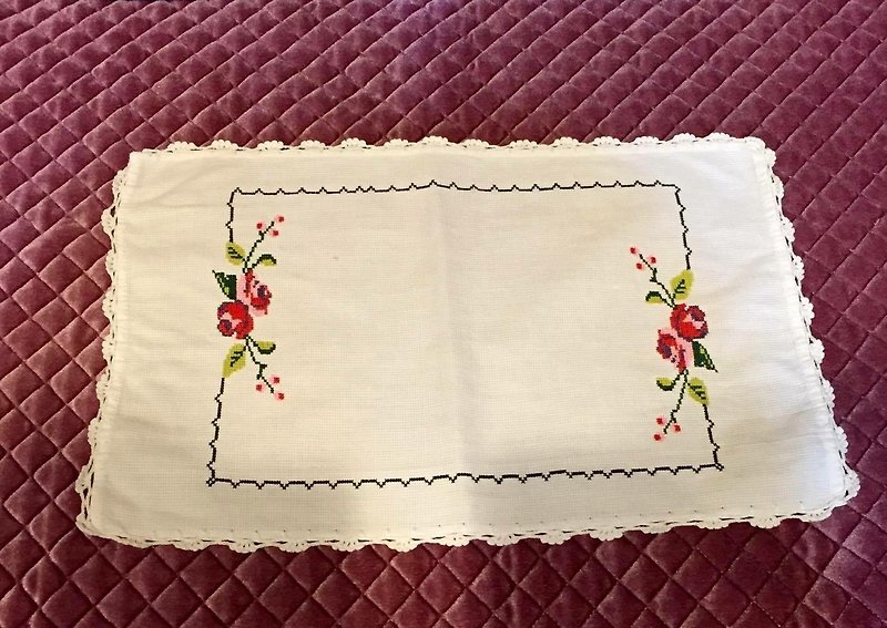 美国早期复古花卉长方桌巾/装饰巾 - 餐垫/桌巾 - 其他材质 