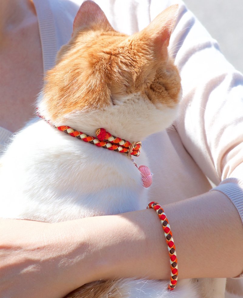 組紐ブレスレット + 猫首輪 ペアセット - Soleil - 手链/手环 - 其他材质 红色