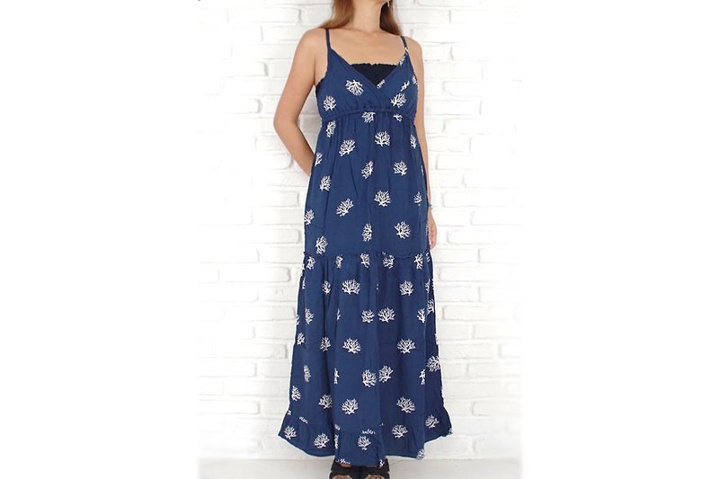 珊瑚が可愛い！コーラルプリントキャミソールロングドレス＜ネイビー＞ - 洋装/连衣裙 - 其他材质 蓝色