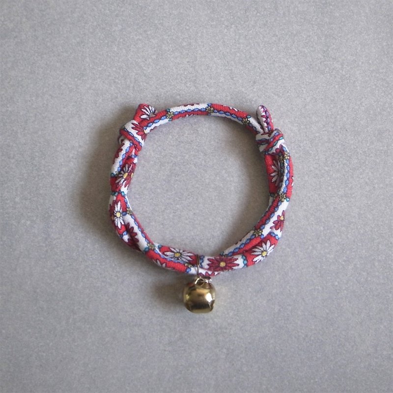 北欧棉布日本犬猫颈圈 项圈(可调式)--红菊 (猫用安全扣项圈) - 项圈/牵绳 - 棉．麻 红色