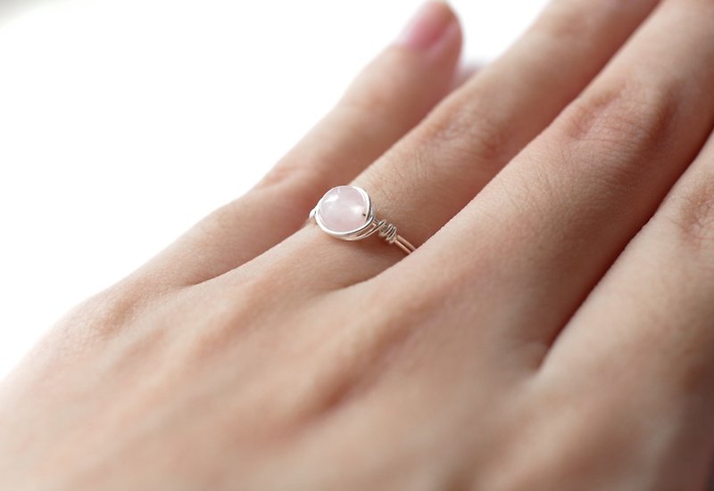 10月诞生石 - 花见弥生-6mm粉晶925纯银线戒 - 戒指 - 宝石 粉红色