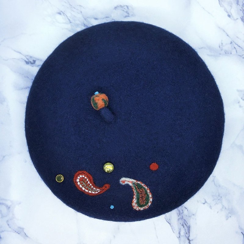 【壳艺品】100%纯羊毛毡毡贝雷帽(变形虫款) - 帽子 - 羊毛 蓝色