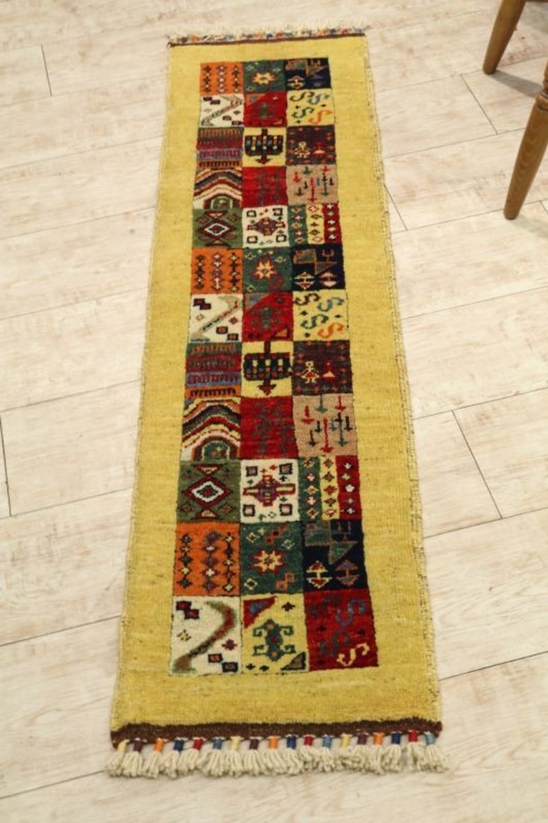 手織り 絨毯 細長い ランナータイプ キリム ハンドメイド ラグ イエロー - 地垫/地毯 - 其他材质 黄色