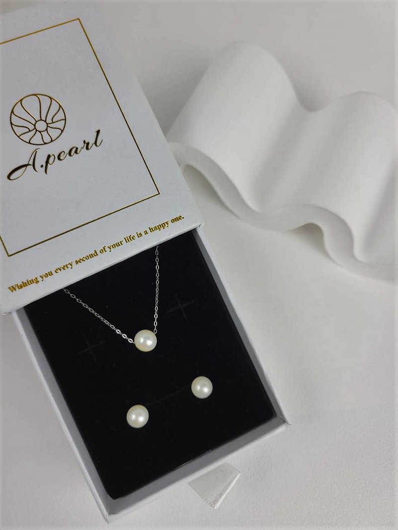 A.pearl 淡水珍珠圆珠 纯银项链套组 / 经典基本款 / 轻珠宝 - 项链 - 珍珠 白色