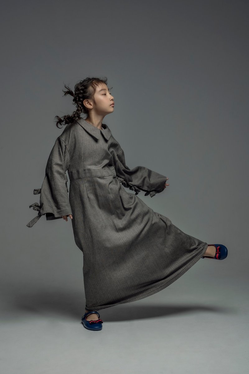 Grey Tweed Dress with Bow Detail / FW2019 - 童装礼服/连衣裙 - 其他材质 