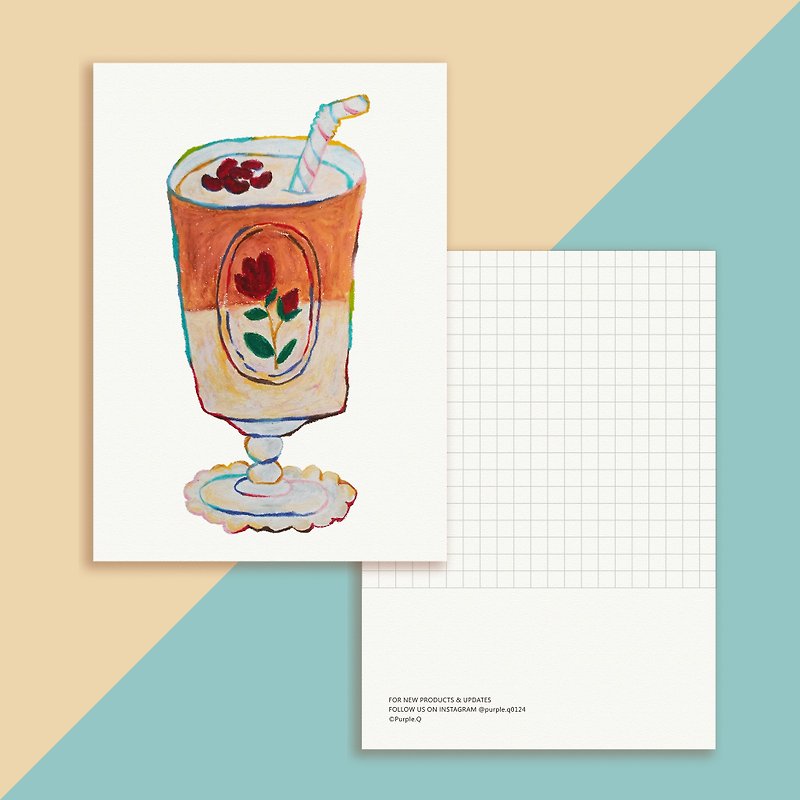 【夏日饮品提案】奶盖红茶 红豆 奶茶 明信片 生日卡片 万用卡 贺 - 卡片/明信片 - 纸 粉红色
