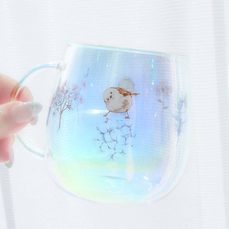 シマエナガさんの耐熱オーロラグラス〜雪の妖精とお花〜 - 杯子 - 玻璃 蓝色