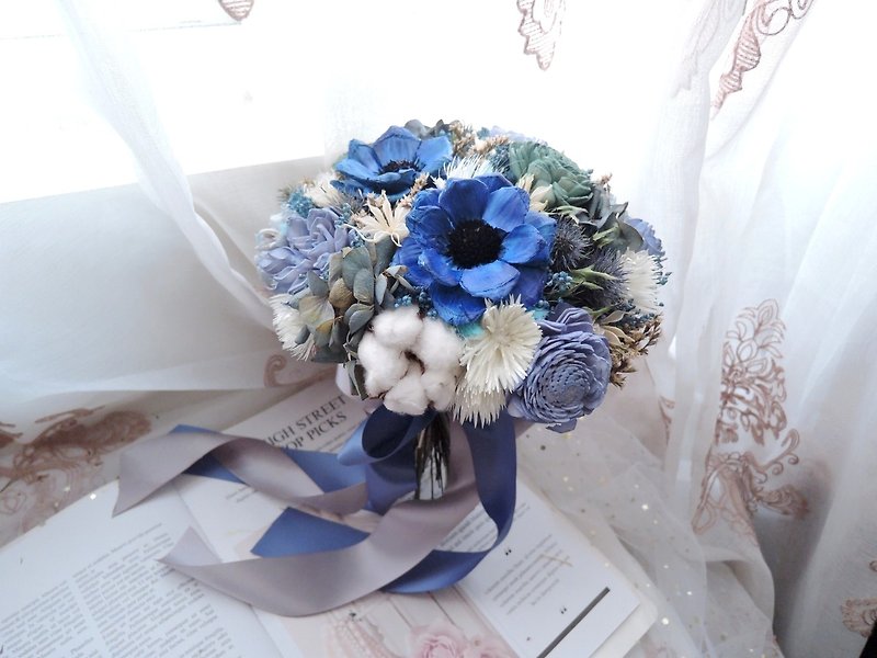 圆形干燥花捧花【仙杜瑞拉】蓝色捧花 - 干燥花/捧花 - 植物．花 蓝色