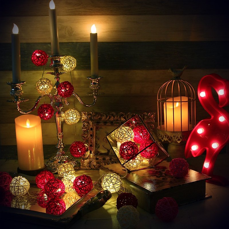 创意灯饰 藤球灯串 电池款 桃花源记 长度2M LED气氛灯 圣诞节 - 灯具/灯饰 - 竹 粉红色