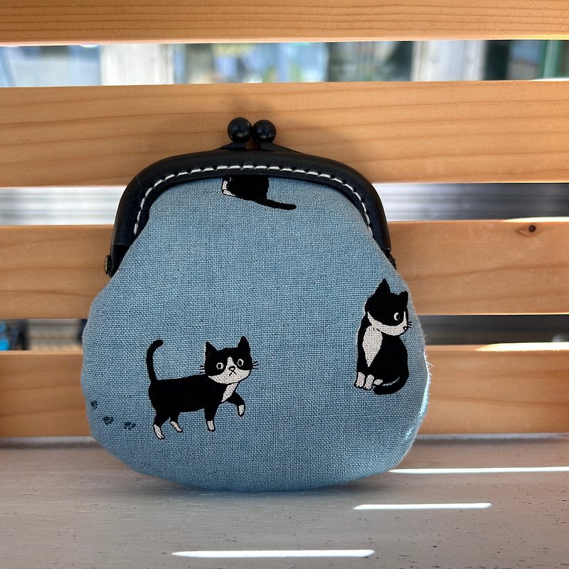 【小黑猫】零钱包#小口金包#可爱#日系#收纳 - 零钱包 - 棉．麻 蓝色