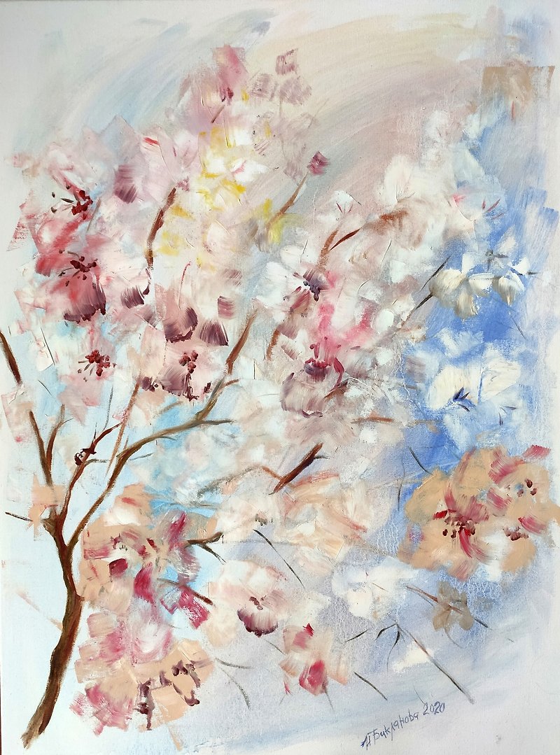 温柔的樱花绽放原画花卉春天风景风水新娘礼物 - 墙贴/壁贴 - 其他材质 粉红色