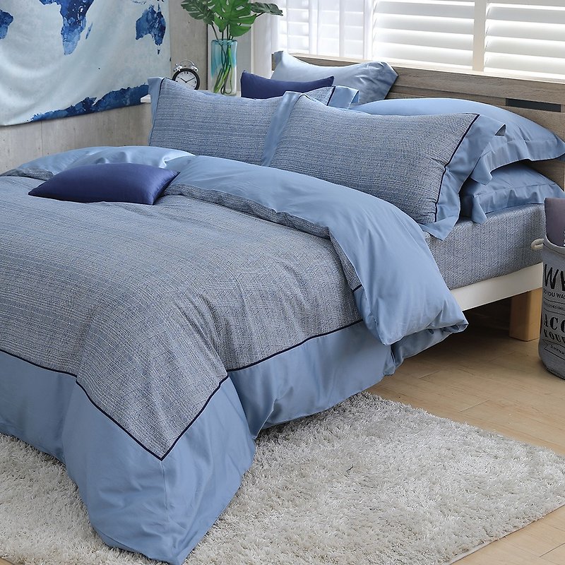 (加大)月色-蓝色手扎-高质感60棉两用被床包四件组【6*6.2尺】 - 寝具 - 棉．麻 蓝色