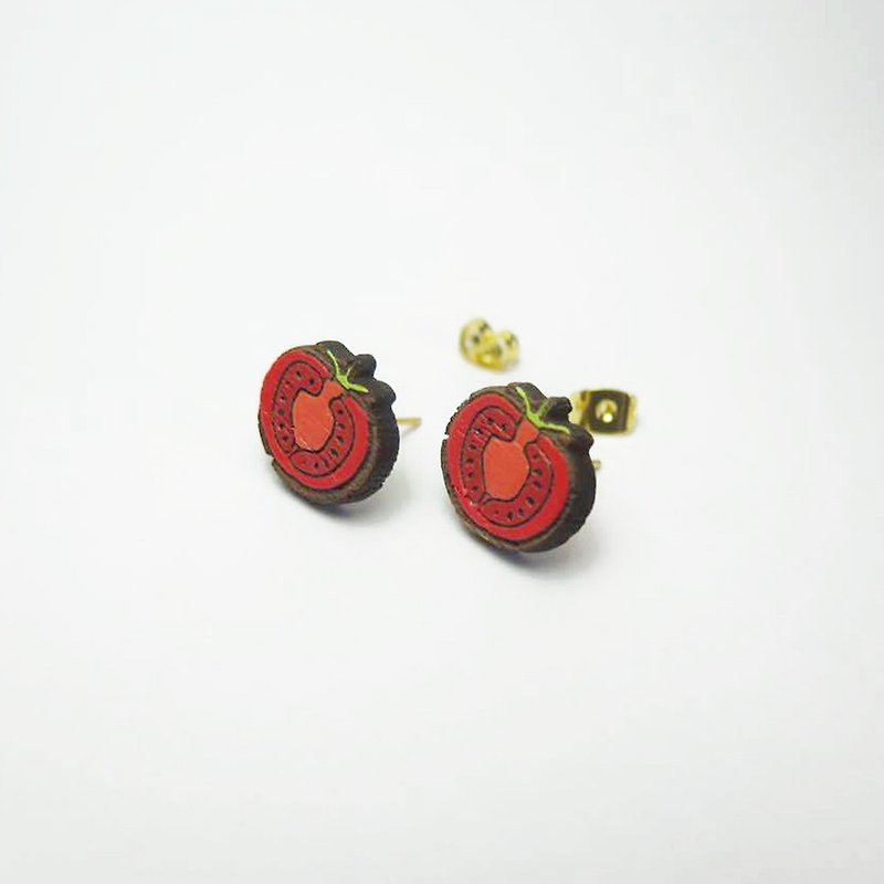 番茄木制耳环 - 耳环/耳夹 - 木头 红色