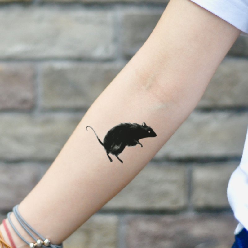 OhMyTat 黑老鼠 Black Rat 刺青图案纹身贴纸 (2 张) - 纹身贴 - 纸 黑色