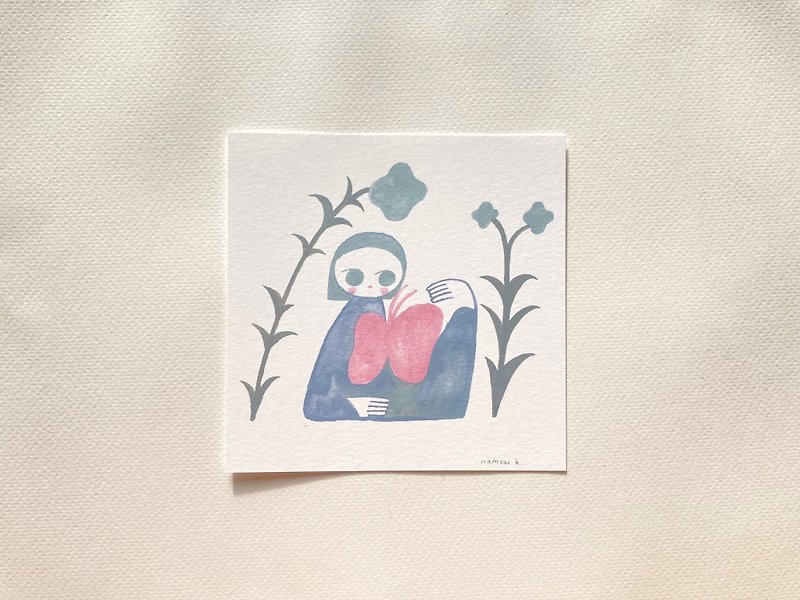 (girl + flower) pink butterfly heart postcard - 卡片/明信片 - 纸 