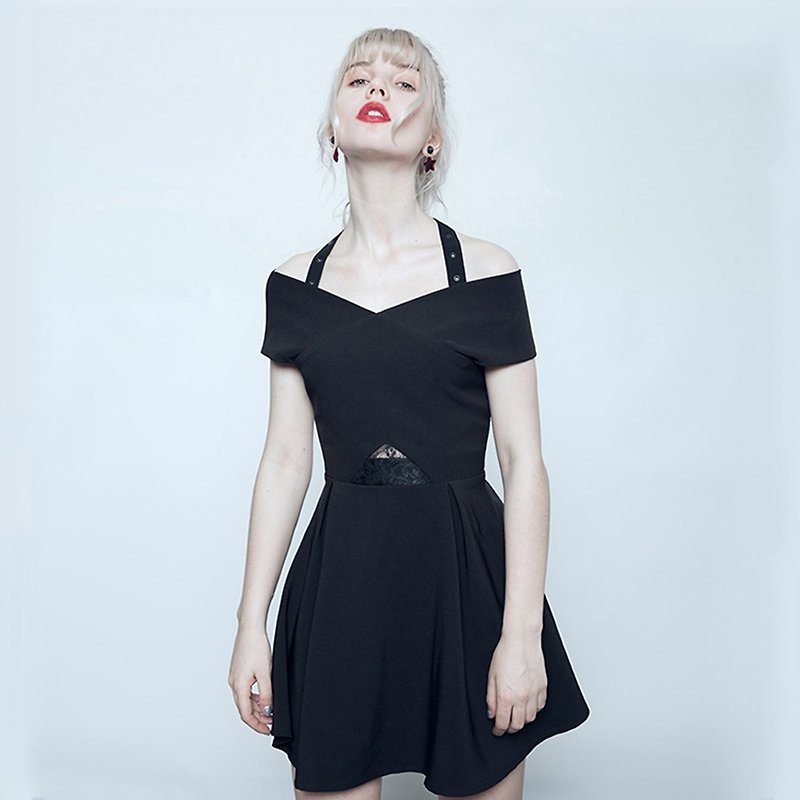 哥德V领洋装 - 洋装/连衣裙 - 其他材质 黑色