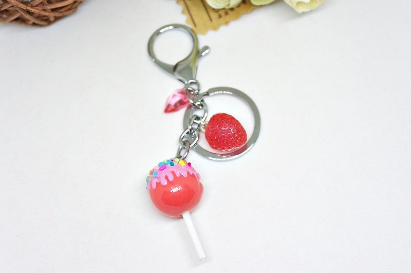 =>黏土系列--钥匙圈&挂饰系列-草莓棒棒糖- - 钥匙链/钥匙包 - 粘土 