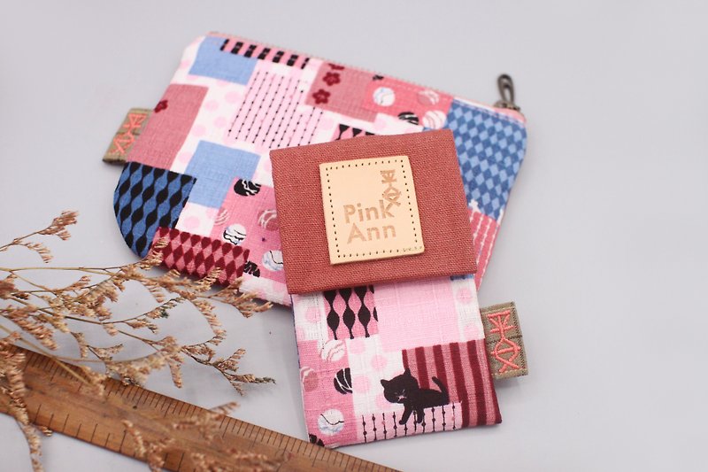 平安经典卡包-缤纷乐园与黑猫,名片包,悠游卡包直接过卡 - 证件套/卡套 - 棉．麻 粉红色