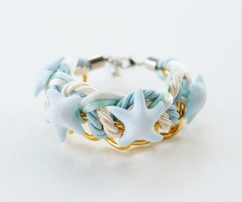 Cream Light blue starfish bracelet and gold chain - 手链/手环 - 其他材质 蓝色