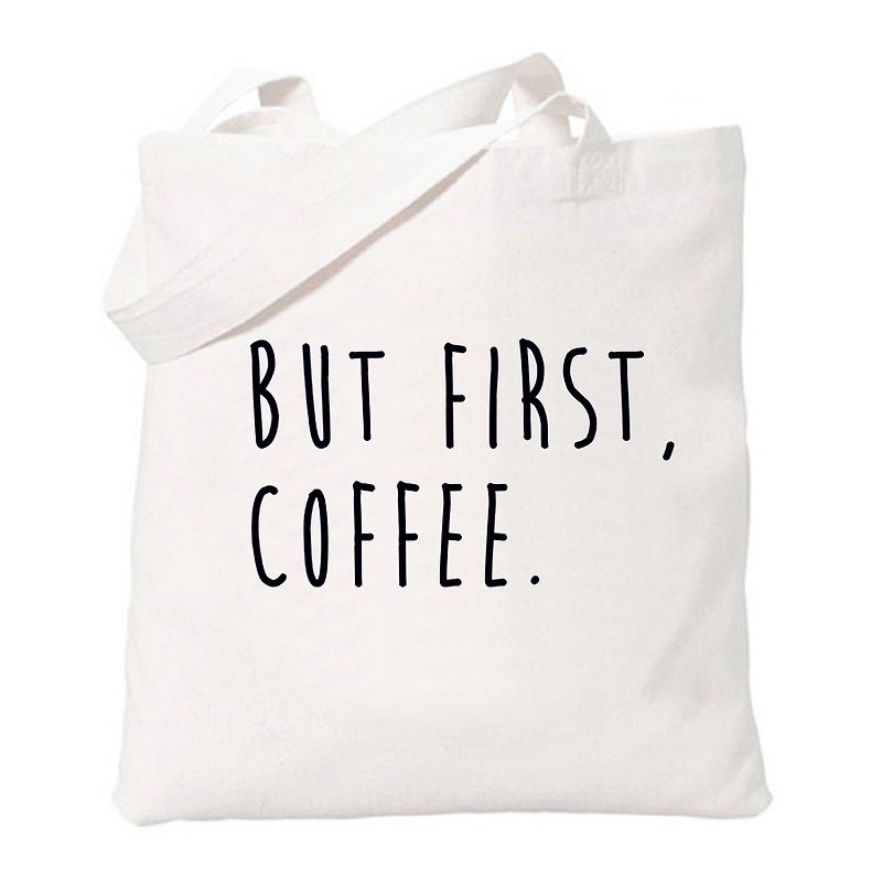 BUT FIRST, COFFEE咖啡 先 文字 英文 几何 文青 简约 清新 帆布 文艺 环保 肩背 手提包 购物袋-米白色 - 侧背包/斜挎包 - 其他材质 白色