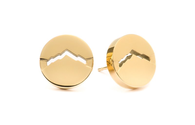 山-旅 l 精钢耳环Classic M Round Gold - 耳环/耳夹 - 其他材质 黄色