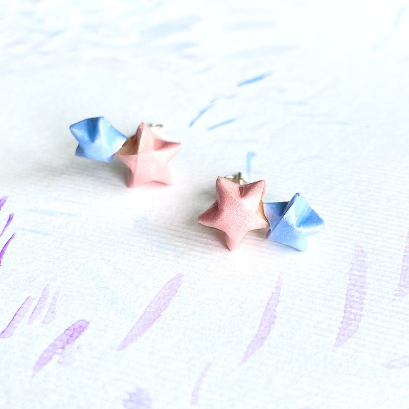 特别版幸运星星Twins Star 925耳环 (粉红+粉蓝) - 耳环/耳夹 - 纯银 粉红色