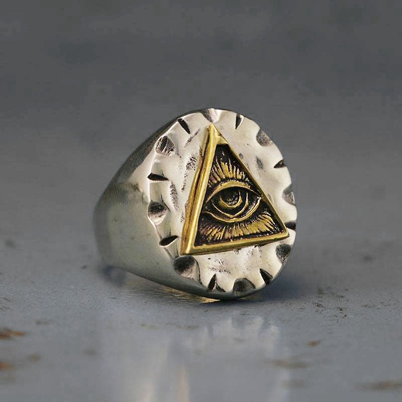 墨西哥骑自行车的人戒指头骨银复古黄铜洪门光场三角形的眼睛 - 戒指 - 其他金属 金色